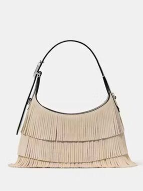 Kate Spade Shoulder/Crossbody Bag W/Fringe in Light Sand - Women's Handbag - NWT